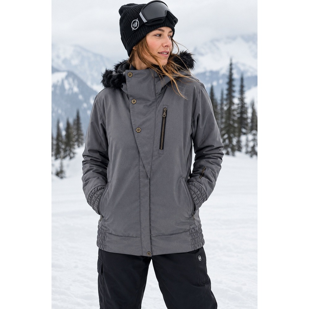 Obermeyer Eden Jacket Womens 12 Grey Insulated Ski Snowboard Faux Fur Hood 11133